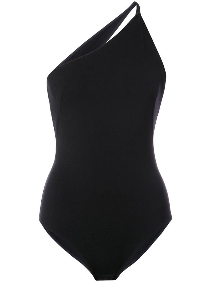 Oscar De La Renta One Shoulder Printed Swimsuit - Black