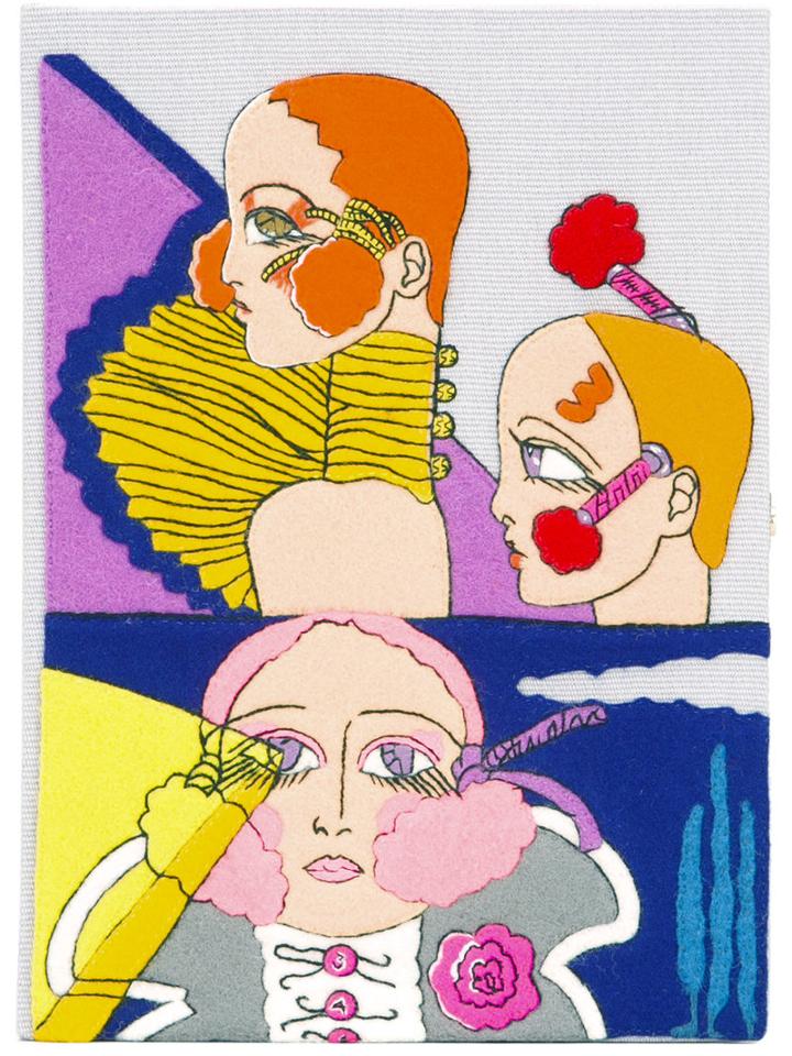 Olympia Le-tan Portrait Book Clutch, Women's, Grey, Cotton/brass