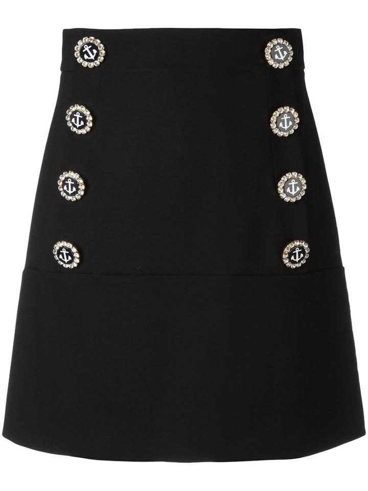 Dolce & Gabbana - Nautical Button Skirt - Women - Silk/cotton/polyamide/virgin Wool - 42, Black, Silk/cotton/polyamide/virgin Wool