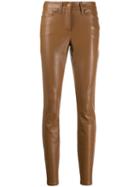 Cambio Faux Leather Skinny Trousers - Brown