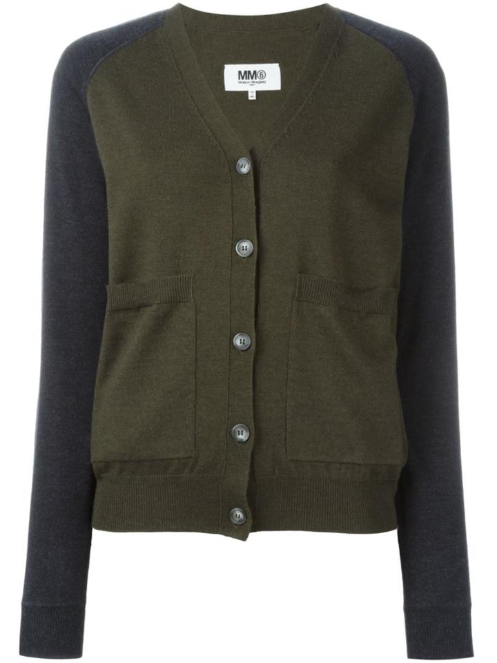 Mm6 Maison Margiela Colour Block V-neck Cardigan, Women's, Size: Large, Green, Wool