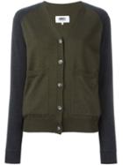 Mm6 Maison Margiela Colour Block V-neck Cardigan, Women's, Size: Large, Green, Wool
