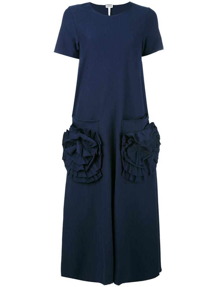 Loewe - Ruffle Pocket T-shirt Dress - Women - Cotton - S, Blue, Cotton