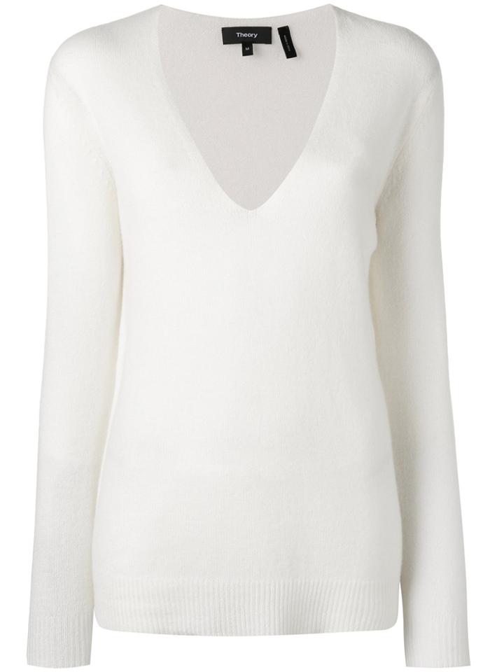 Theory Cashmere V-neck Jumper - White