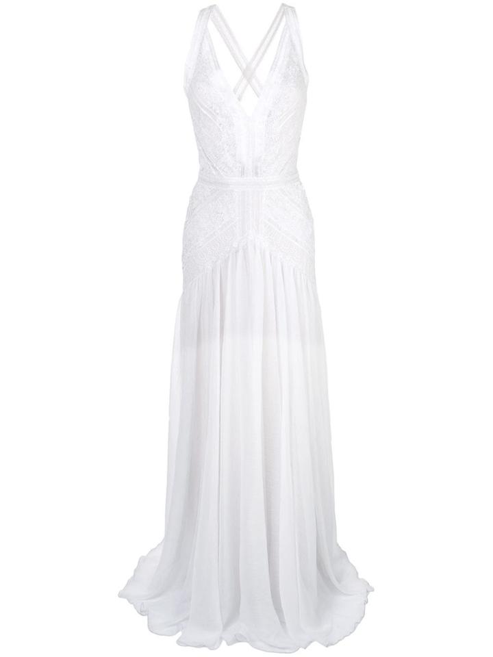 Tadashi Shoji Plunge Lace Evening Dress - White