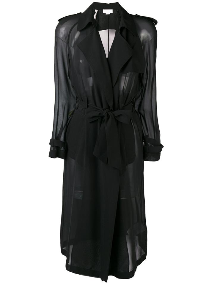 Genny Sheer Belted Trench Coat - Black