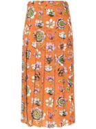 Gucci Floral Print Pleated Skirt - Yellow & Orange