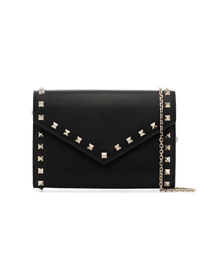 Valentino Black Garavani Rockstud Leather Clutch Bag