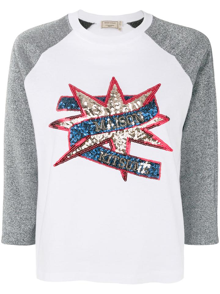 Maison Kitsuné Sequin Embellished Raglan Top - White