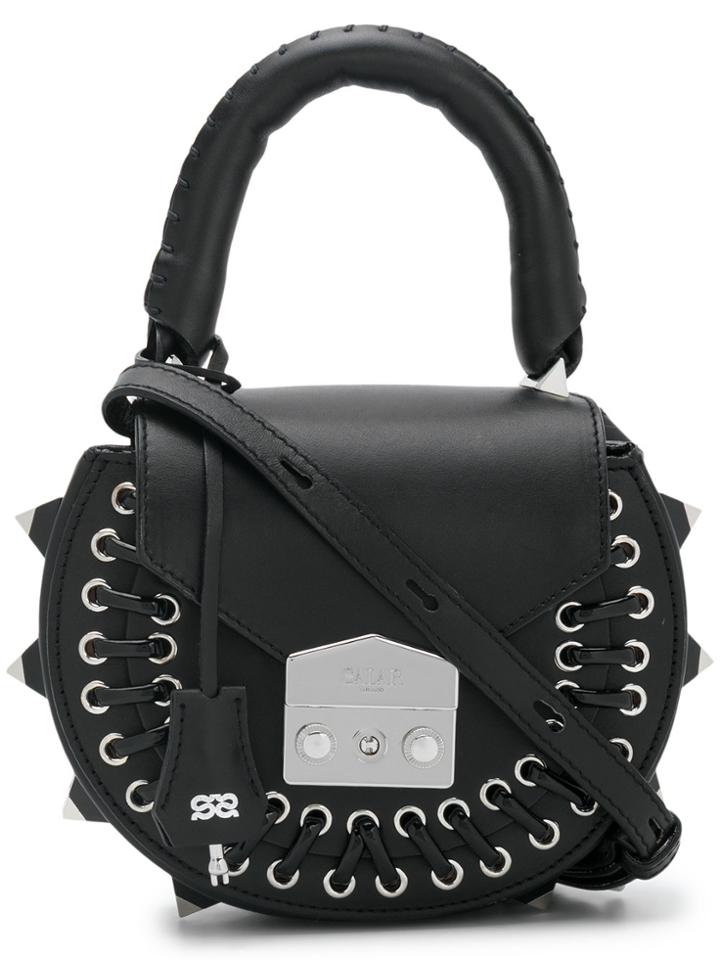 Salar Lace Up Detail Shoulder Bag - Black