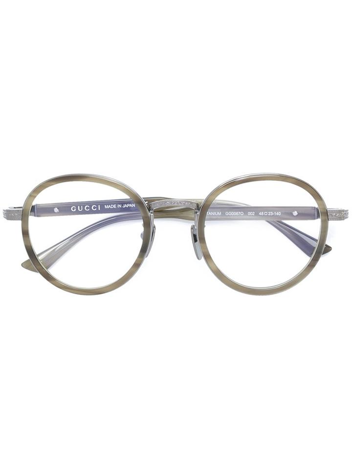 Gucci Eyewear - Wide Bridge Round Glasses - Men - Acetate/titanium - 48, Green, Acetate/titanium