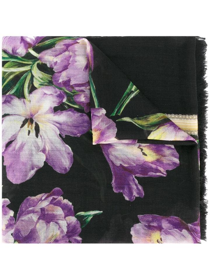 Dolce & Gabbana Tulip Print Scarf, Women's, Black, Cashmere