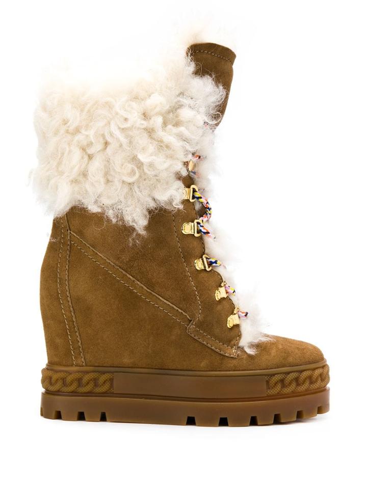 Casadei Fur Detail Lace-up Boots - Brown