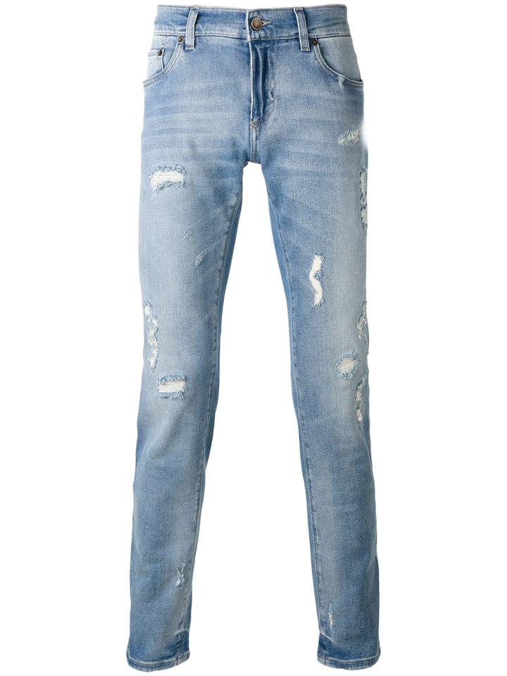 Dolce & Gabbana Distressed Jeans, Men's, Size: 46, Blue, Cotton/spandex/elastane/calf Leather/zamac