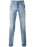 Dolce & Gabbana Distressed Jeans, Men's, Size: 46, Blue, Cotton/spandex/elastane/calf Leather/zamac