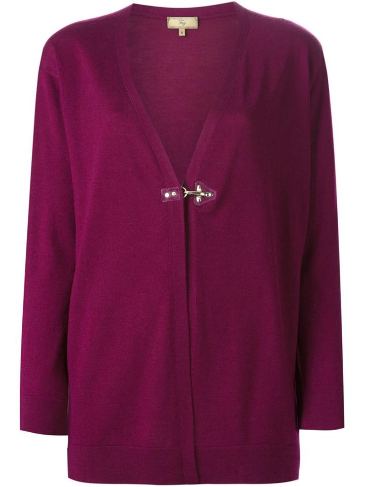 Fay Hook Fastening Cardigan, Women's, Size: Small, Pink/purple, Virgin Wool
