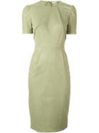 Givenchy Pleat Detail Shift Dress, Women's, Size: 36, Green, Lamb Skin/cotton/spandex/elastane