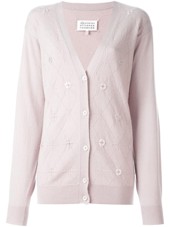 Maison Margiela Cashmere Button Embellished Argyle Cardigan - Nude &