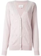 Maison Margiela Cashmere Button Embellished Argyle Cardigan - Nude &