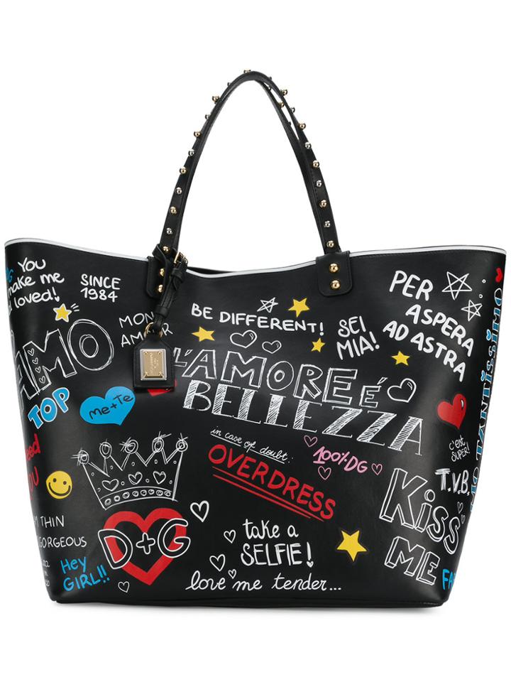 Dolce & Gabbana Beatrice Mural Shopper Bag - Black