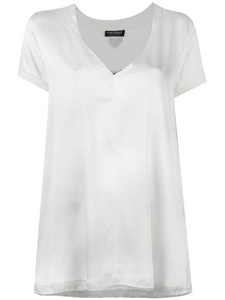 Twin-set V-neck T-shirt, Women's, Size: Small, White, Silk/spandex/elastane/viscose