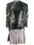 Almaz Sequin Gathered Sleeve Top - Silver