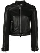 Pinko Cropped Leather Jacket - Black