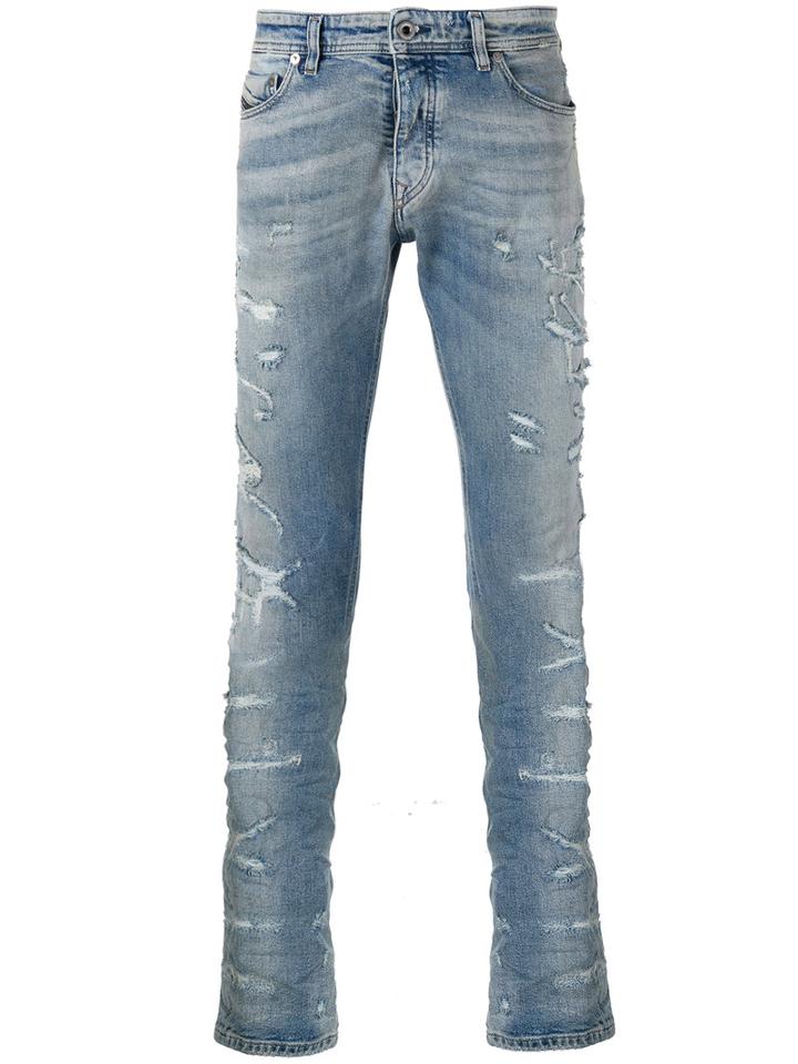 Diesel Black Gold Distressed Slim-fit Jeans, Men's, Size: 31, Blue, Cotton/spandex/elastane