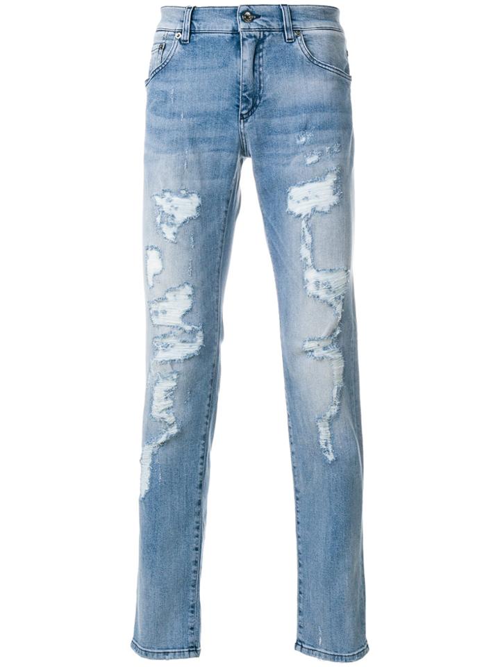 Dolce & Gabbana Leopard Patch Distressed Jeans - Blue