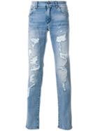 Dolce & Gabbana Leopard Patch Distressed Jeans - Blue