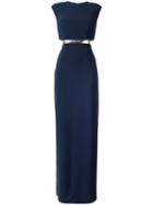Halston Heritage Open Back Long Dress, Women's, Size: 6, Blue, Polyester/spandex/elastane
