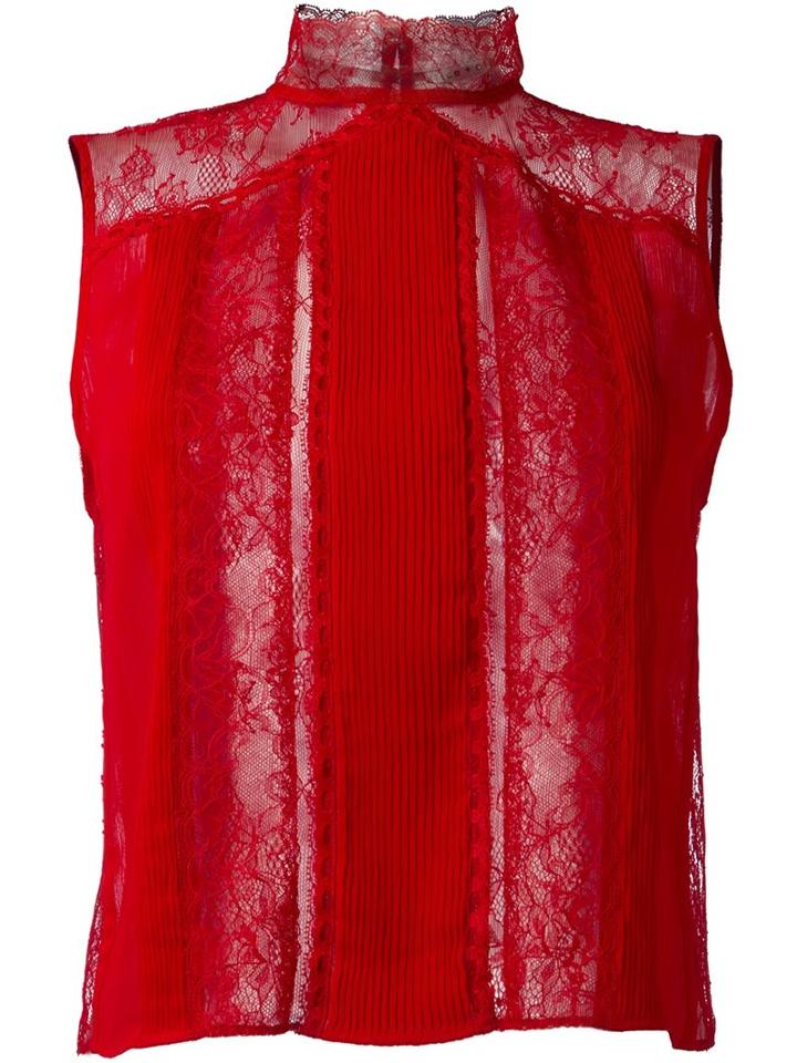 Alice+olivia 'janenette' Lace Top, Women's, Size: 6, Red, Nylon/polyester
