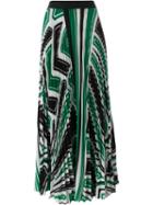 P.a.r.o.s.h. Geometric Print Pleated Skirt, Women's, Size: M, Green, Polyester/spandex/elastane