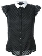 Loveless Contrast Collar Overlay Shirt, Women's, Size: 34, Black, Polyester/rayon