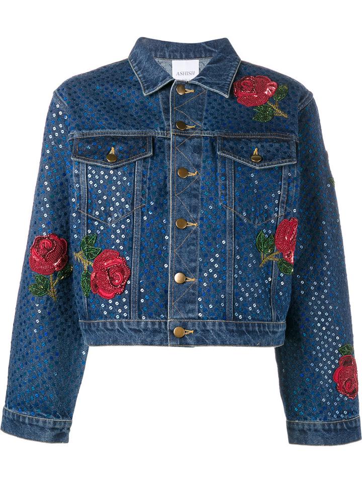 Ashish Sequin Embellished Denim Jacket, Women's, Size: Medium, Blue, Cotton