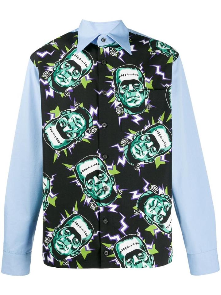 Prada X Frankenstein Universal Printed Panels Shirt - Blue
