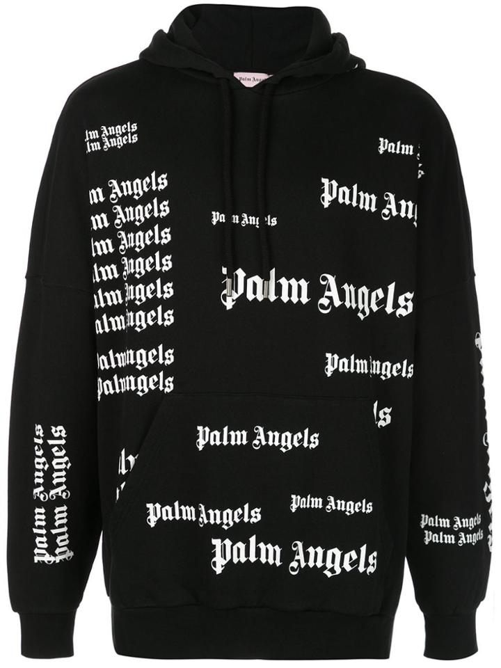 Palm Angels All Over Logo Print Hoodie - Black