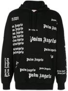 Palm Angels All Over Logo Print Hoodie - Black
