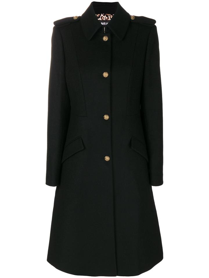 Just Cavalli Embossed Buttoned Coat - Black