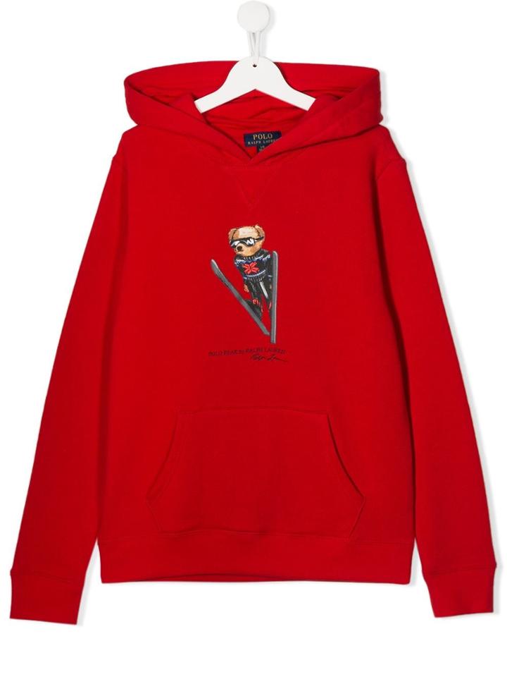 Ralph Lauren Kids Teen Skiing Polo Bear Hoodie - Red