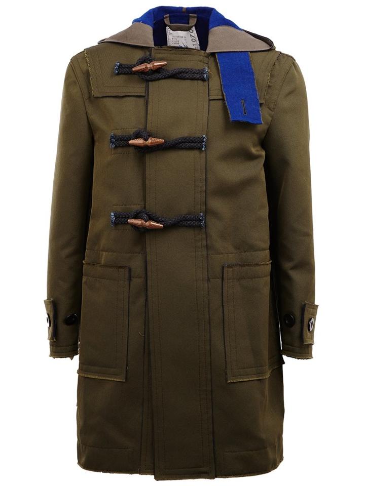 Sacai Military Style Duffle Jacket, Men's, Size: 1, Green, Linen/flax/nylon/polyester/wool