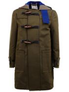 Sacai Military Style Duffle Jacket, Men's, Size: 1, Green, Linen/flax/nylon/polyester/wool