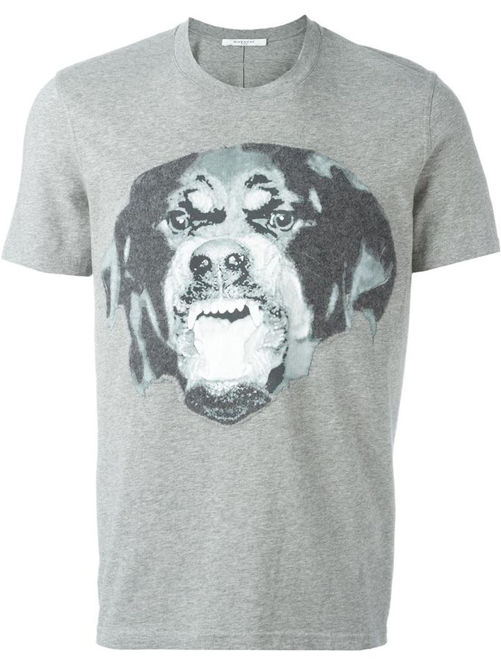 Givenchy Rottweiler Print T-shirt, Men's, Size: Large, Grey, Cotton/polyamide/wool