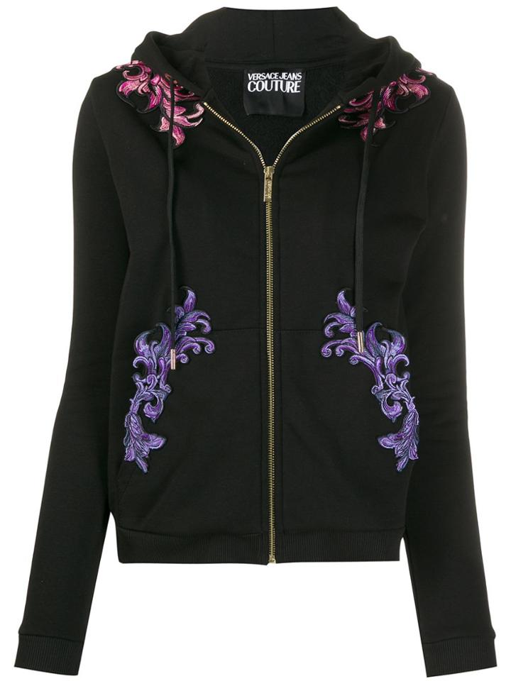 Versace Jeans Couture Embroidered Drawstring Hoodie - Black