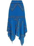 Ganni Cloverdale Silk Printed Asymmetric Midi Skirt - Blue