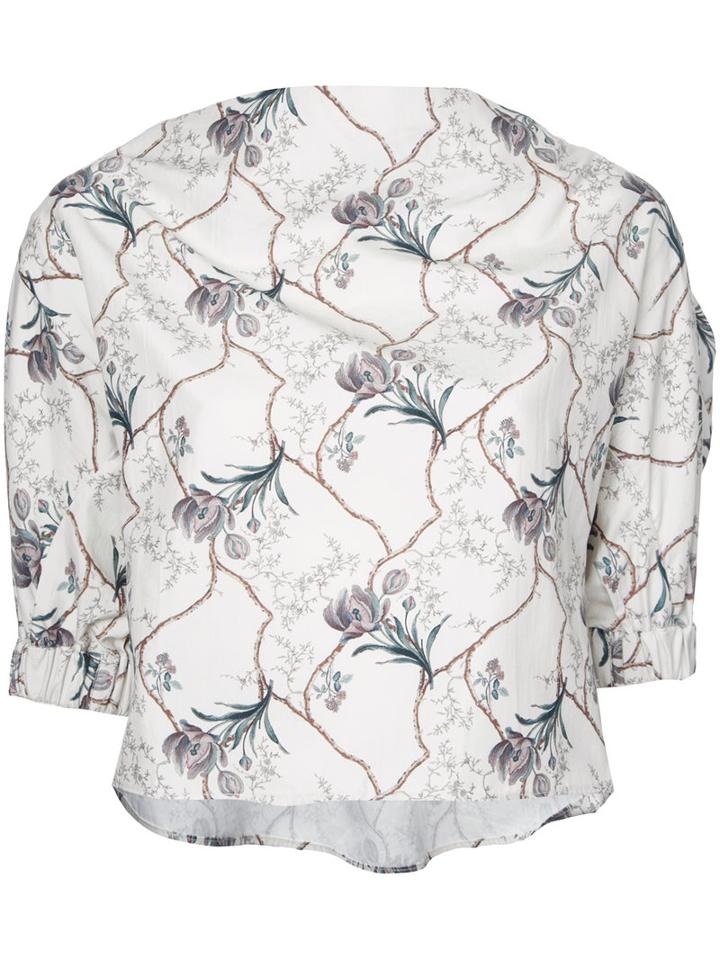 08sircus Cropped Floral Print Blouse, Women's, Size: 36, White, Cotton/cupro