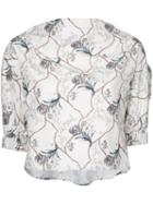 08sircus Cropped Floral Print Blouse, Women's, Size: 36, White, Cotton/cupro