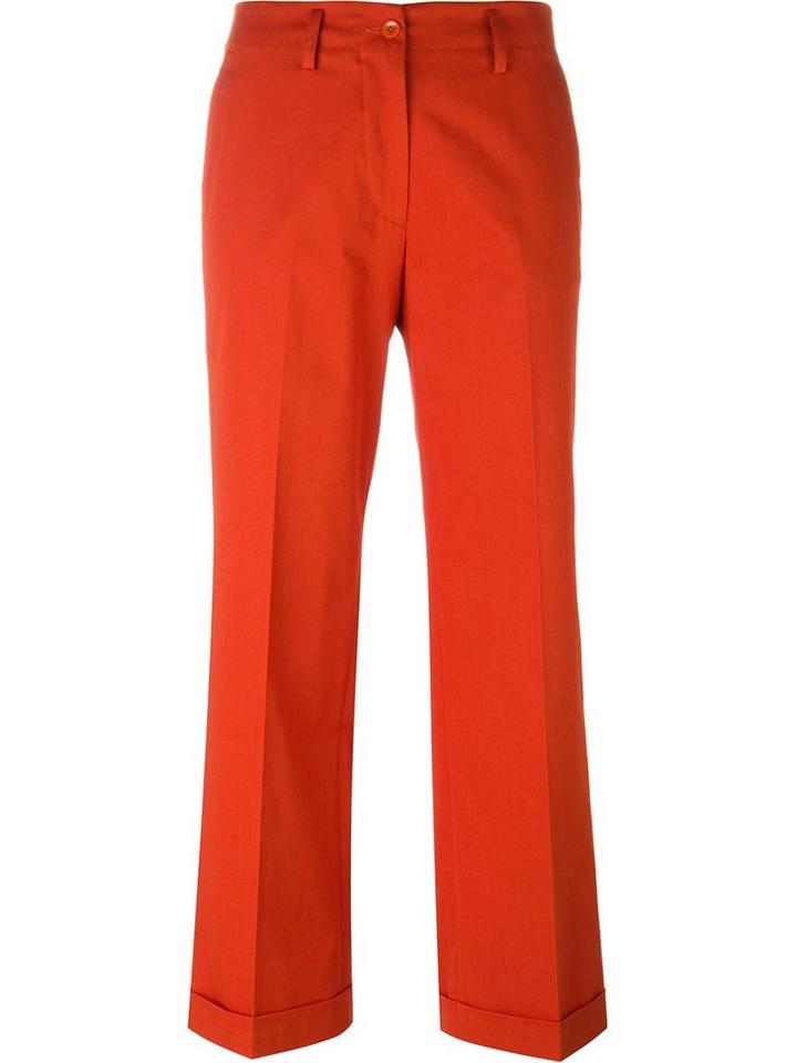Etro Turn-up Hem Cropped Trousers, Women's, Size: 40, Yellow/orange, Cotton/spandex/elastane
