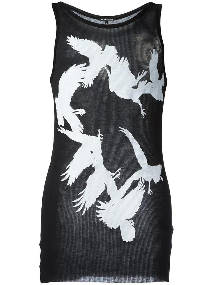 Ann Demeulemeester Bird Print Tank, Men's, Size: Medium, Black, Lyocell/cotton