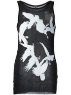 Ann Demeulemeester Bird Print Tank, Men's, Size: Medium, Black, Lyocell/cotton